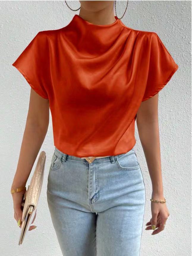 Velora Satin chic mock-nick T-Shirt