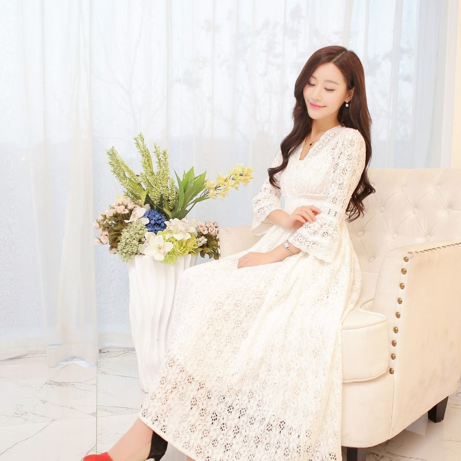 elegant white  Summer embroidered dress