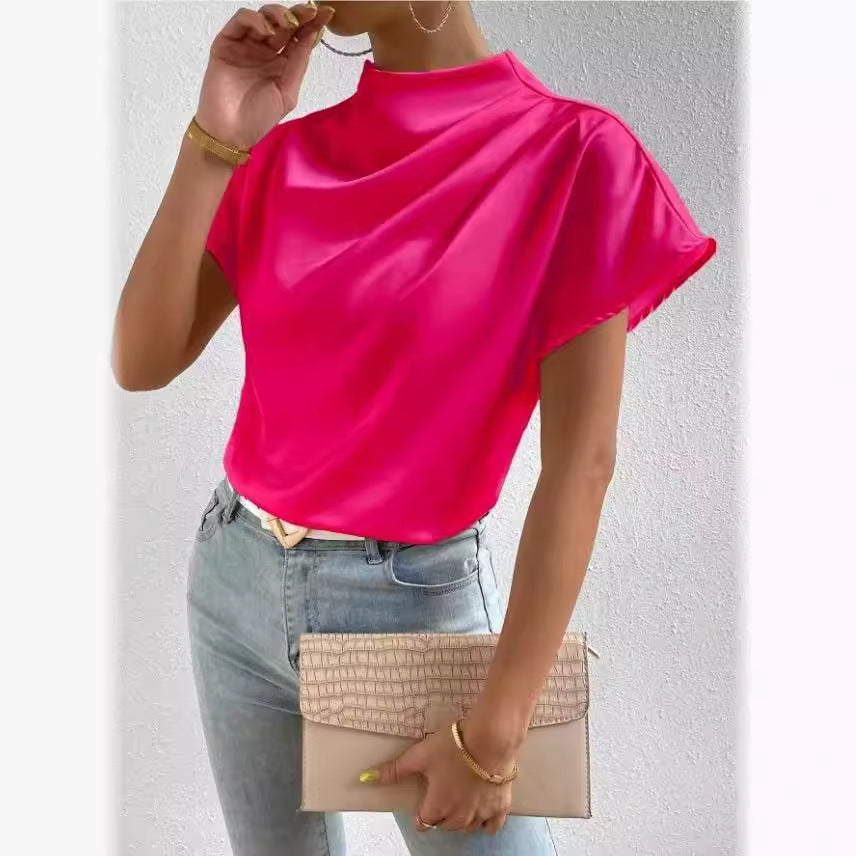 Velora Satin chic  mock-nick T-Shirt