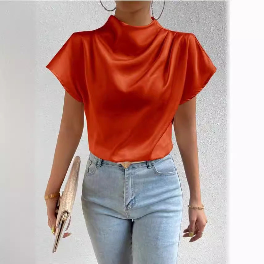 Velora Satin chic  mock-nick T-Shirt