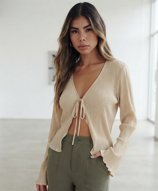 elegant pleated long - sleeved women's shirt